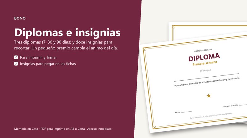 Bono Diplomas e insignias: tres diplomas y doce insignias para recortar
