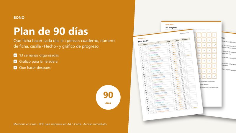 Bono Plan de 90 días: tabla con la ficha de cada día y gráfico de progreso