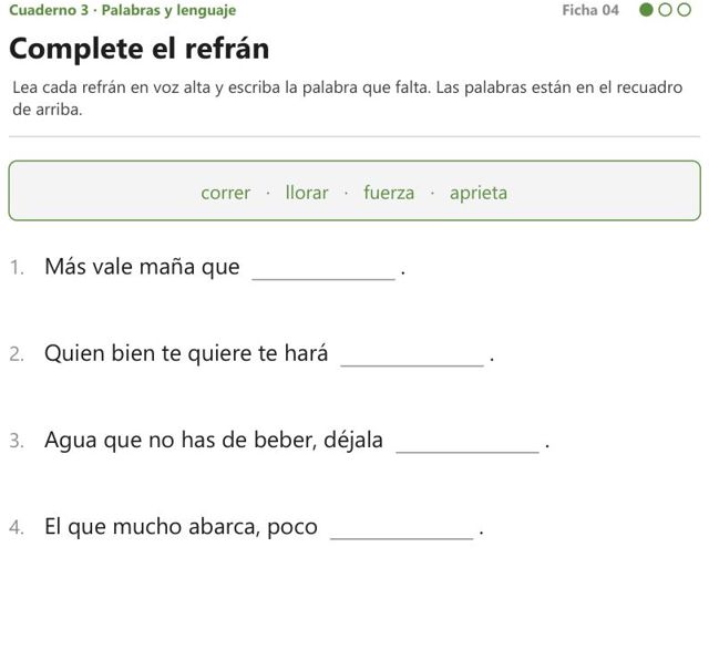 Ficha «Complete el refrán» del Cuaderno 3