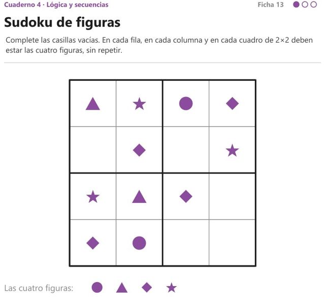 Ficha «Sudoku de figuras» del Cuaderno 4